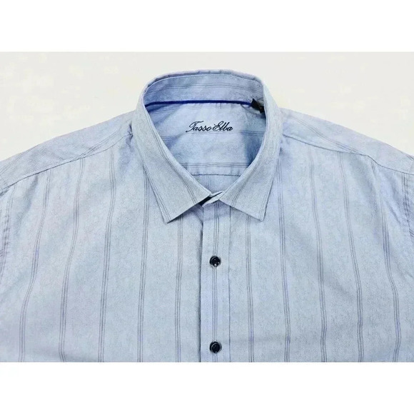Tasso Elba Size XXL 18-18.5 Men's Blue Stripe Floral Pattern Long Sleeve Shirt - Picture 9 of 9